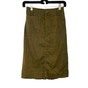 Maeve Anthropologie Knee Length Pencil Skirt Olive Green Colette Linen Blend XXS